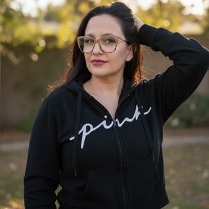 PINK Victoria's Secret Black Zip-Up Hoodie with White Logo